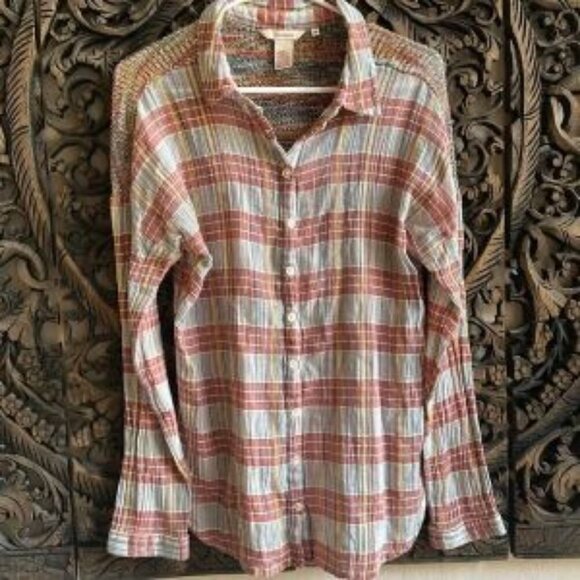 Sundance Tops - Sundance Painted Desert Woven Crochet Yoke Plaid Button Up Top Size 6 Orange